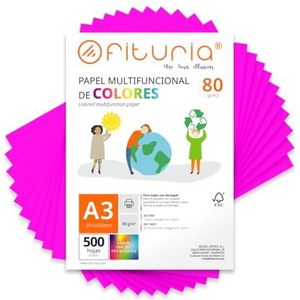 Kleurpapier, verpakking met 500 vellen A3, 80 g, kleurrijk papier voor knutselwerk, printer, scrapbooking, ideaal voor origami, Papyroflexia, kantoor en school (neonroze, 500 h)