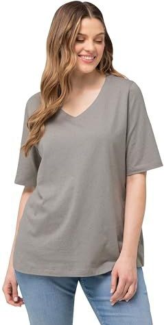 Ulla Popken - T-shirt - Zwart - Col en V - Manches Mi-longues - Voor Vrouw