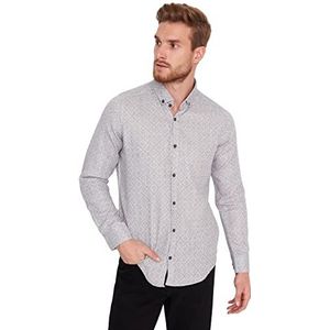 Trendyol Heren Man Slim Standaard Knoopjes Geweven Shirt, Grijs, L, Grijs, L