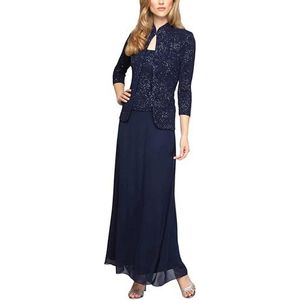 Alex Evenings Women's Long Dress with Mandarin Neckline Jacket (Regular Petite Plus), Navy, 12