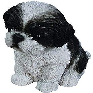 Hi-Line Zittend Shih Tzu Puppy Beeldje Zwart/Wit