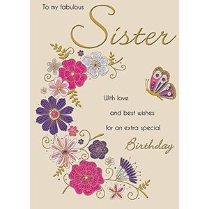Traditionele verjaardag kaart zuster - 9 x 6 inch - Piccadilly groeten