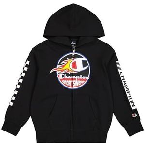 Champion Legacy Play with Graphics B (306910) - Ultra-Light Soft Compact Polyfleece Full Zip Hooded Hoody, Zwart (NBK), 15-16 jaar (XXL) kinderen FW24, zwart (Nbk), 15-16 jaar