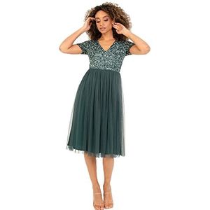 Maya Deluxe Dames verfraaide midi avondjurk dames v-hals met korte mouw voor prom bruiloft bruidsmeisje, smaragd groen, 18, Emerald Groen, 44