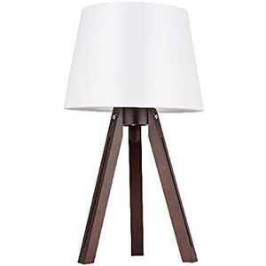 Homemania HOMBR_0142 Hoge tafellamp, bureaulamp, kantoor, nachtkastje, donker hout, stof, wit, 30,5 x 30,5 x 54,5 cm