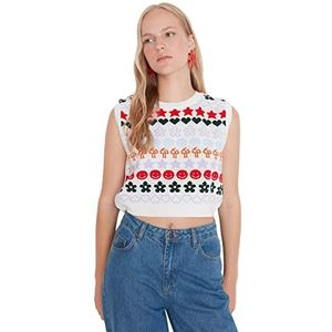Trendyol Damesvest met ronde hals en patroon Regular Sweater Ecru, S, Ecru, S