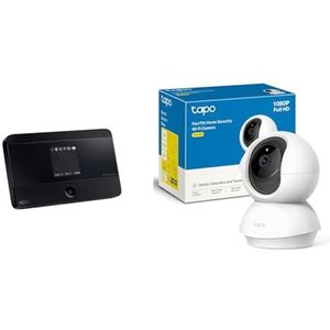 TP-Link 150 Mbps 4G LTE Mifi-router, Portable Travel Wifi, SD-kaart tot 32G, (M7350) & TP-Link Tapo C200 WiFi FHD bewakingscamera voor binnen, 360° rotatie, SD-Kaart Opslag tot 128 GB