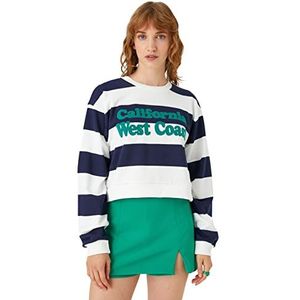 Koton Sweatshirt met geborduurde opdruk voor dames, Navy Stripe (7s0), S