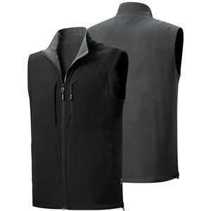 FREE SOLDIER Licht softshellvest voor heren, waterdicht en winddicht, ademend vest met meerdere zakken, sportief voor golf, fietsen, hardlopen, wandelen en werk, zwart en grijs, S