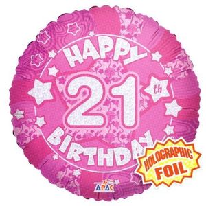 Suki Gifts S9019429 21e verjaardag holografische folieballon, roze