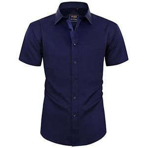 Alimens & Gentle Twilled Texture Bussiness herenoverhemd met korte mouwen, regular fit, Donkerblauw, 3XL