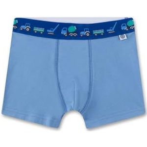 Sanetta Jongensonderbroek blauw | Hoogwaardige en duurzame onderbroek voor jongens van biologisch katoenmix. Shorts met geweven band en bouwplaats motieven | Ondergoed voor jongens, blauw, 128 cm