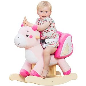 labebe Hobbelpaard van hout, pluche, speelgoed eenhoorn voor baby's van 1-12 jaar oud, schommel baby/paard/indoor schommel & tuin/schommeldier, roze
