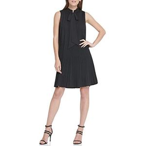 DKNY Mouwloze jurk met strikhals en geplooide jurk voor dames, Zwarte Mouwen, 42