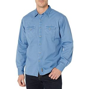 Wrangler Heren retro shirt met twee zakken met lange mouwen en drukknoopsluiting, blauw, XL