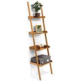 Relaxdays - ladderrek bamboe - rek 4 planken - trappenrek - wandrek - houten rek