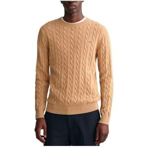 GANT Heren Cotton Cable C-Neck Pullover, kaki mel, M