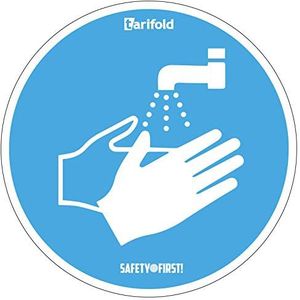 Tarifold Fr 7999829 waarschuwingssticker pictogram""handen wassen"" Ø 250 mm, blauw/wit | gladde oppervlakken - krachtige lijm (2 stuks)