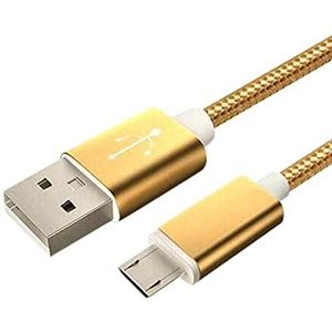 2 USB-kabel nylon micro USB voor Xiaomi Redmi Note 6A smartphone Android oplader aansluiting (goud)