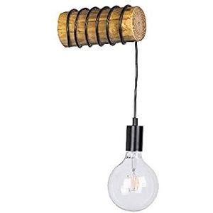 Homemania HOMBR_0160 wandlamp, wandlamp, hout, metaal, zwart, 20 x 8-12 x 8-12 cm