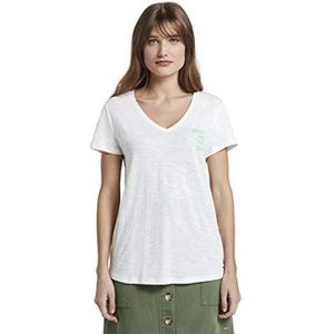 TOM TAILOR Denim Dames T-shirt met V-hals 1018437, 10332 - Off White, S