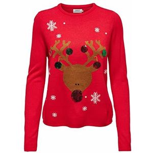 ONLY Dames ONLXMAS Exclusive Reind Pullover KNT Sweater, High Risk Red/Detail:Reindeer, S (3-pack)