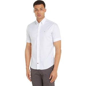 Tommy Hilfiger Heren Cl-W Oxford Solid Shirt S/S Overhemden, Wit, 43W, Optisch wit/optisch wit, 44