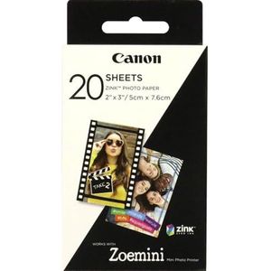 Canon Zoemini 2x3"" ZINK-fotopapier | Verpakking van 20 vellen | Printen zonder inkt | Water- en scheurbestendig met zelfklevende achterkant | Compatibel met alle Canon Zoemini-producten