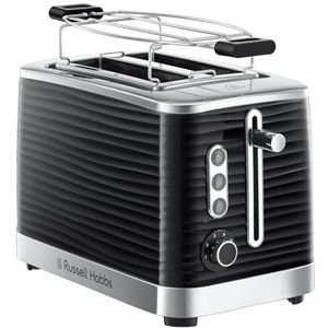 Russell Hobbs Inspire broodrooster, 2 korte en brede sleuven, broodrooster voor 2 sneden, kruimellade, ontdooi- en afbreekfunctie, gestructureerd kunststof, zwart, 24371-56