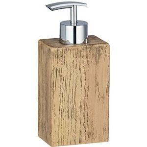 WENKO Marla zeepdispenser – zeepdispenser in elegante houtlook, inhoud: 0,25 l, polyresin, 7 x 16,5 x 5 cm, bruin
