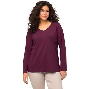 Ulla Popken Dames grote maten grote maten plus size shirt, slim, V-hals, lange mouwen, Donkere bessen, 54/56 NL