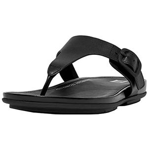Fitflop Dames Gracie rubberen gesp lederen teenslippers plat, Zwart, 43 EU