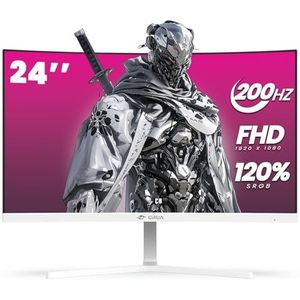 CRUA 24 inch Curved Gaming Monitor, 165 Hz/200 Hz computermonitor, FHD 1920 x 1080, 99% sRGB, AMD FreeSync, Blue Light Filter, voor Gaming & Office, Wall Mountable - Wit