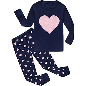 EULLA meisjes pyjama nachtkleding tweedelige pyjama set, Liefde/donkerblauw, 110 cm