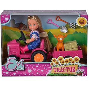 Simba 105733518 - Evi Love Tractor, pop op haar tractor met hanger, dier, hooiballen, schepen listvork, 12 cm, geschikt voor kinderen vanaf 3 jaar