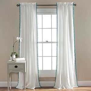 Lush Decor Pom gordijn | Getextureerd, effen kleur vintage chique stijl vensterpaneel voor woonkamer, eetkamer, slaapkamer (enkel), aqua, 127 cm B x 213 cm L