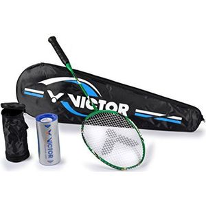 VICTOR badmintonset, 1x VICTEC Rap badmintonracketbag / 3X nylonbal, groen/zwart/wit, 67,5 cm