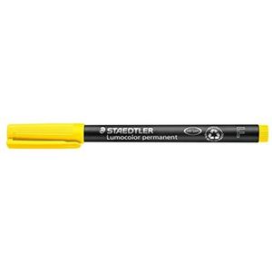 STAEDTLER permanent marker Lumocolor, geel, F-punt lijnbreedte ca. 0,6 mm, veeg- en waterbestendig, Made in Germany, lange levensduur, 10 gele universele pennen in kartonnen etui, 318-1