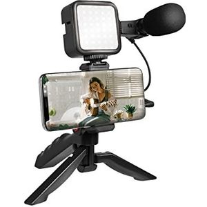 LogiLink Vlogger Kit met ledlicht (36 leds), shotgun-microfoon + statief, voor 4,7-7 inch smartphones, zwart