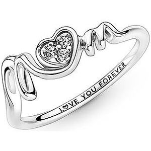 Pandora Moments Mom Pavé Heart Ring van sterlingzilver met heldere zirkoniasteentjes, 56