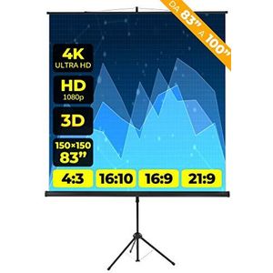 Provis Canvas met statief (83 inch), 150 cm (150 x 150), formaat 4:3, 16:9, 16:9, 16:9, licht, 1 m en half scherm, projectielijn, 1 m, projectieprojector, 2 m, 4 K, HD