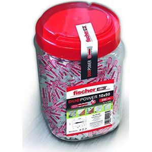Fischer - Duopower 10X50 200 (blik met 200 stuks) 557385, grijs/rood.