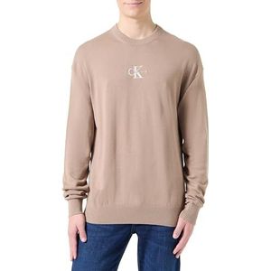 Calvin Klein Jeans Heren MONOLOGO Sweater J30J327404 Pullover Sweater, Grijs (Taupe Grijs), M, Grijs (Taupe Grijs), M