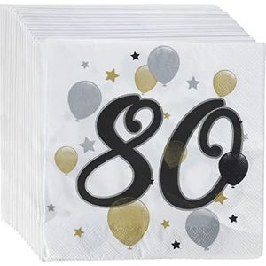 Procos 88871 - servetten Happy Birthday, Milestone 80, 33 x 33 cm, 20 stuks, ballonmotief, 60 verjaardag, papieren servetten met motief, tafeldecoratie, monddoek, verjaardag, ballonnen, ballonnen