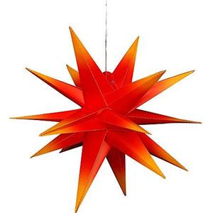 Dekohelden24 Adventster van kunststof om open te klappen, Ø 60 cm met 18 punten, in de kleur rood/geel, incl. LED-verlichting en adapter, geschikt voor binnen en buiten, 83306