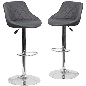 Flash Furniture Caldwell 2 Pk. Hedendaagse grijze vinyl emmer stoel verstelbare hoogte barkruk met chromen basis