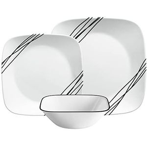 Corelle Servieset (12st, eenvoudige schets)-diner voor 4 Inclusief x: dinerborden, zijkant en kommen 3 x duurzamer, half van het ruimtegewicht van keramiek tot 80% gerecycled glas, 1146920