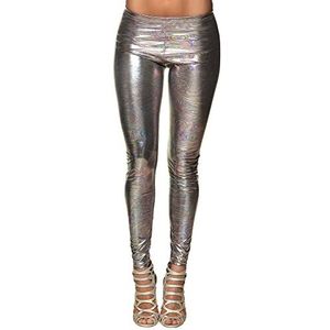 Boland - Leggings Disco, stretch, elastische tailleband, zilver met veelkleurige cirkels, holografisch, jaren 80, sexy, accessoire, carnaval, kostuum, verkleedkleding