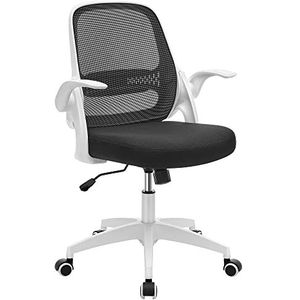 SONGMICS Bureaustoel van canvas, ergonomische stoel, draaistoel, in hoogte verstelbaar, inklapbare armleuningen, kantelmechanisme, wit en zwart OBN035W01