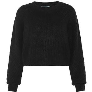 Libbi Dames casual, verkorte gebreide trui gerecycled polyester zwart maat M/L, zwart, M